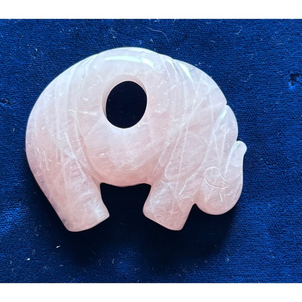 Vintage Carved Rose Quartz Elephant Large Pendant Love Emotional Balance 3" Art